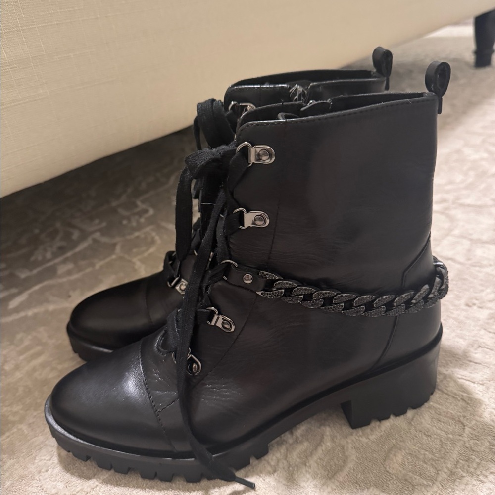 Karl Lagerfeld Black Combat Boots with Chain Detail